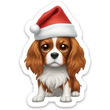 Cavalier King Charles dog skiing with a Santa hat sticker