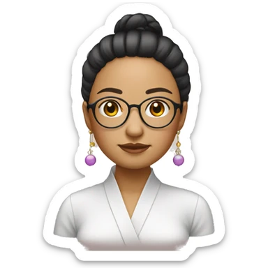 a chineese gilr is wearing earrings and personalized glasses, and the ball head wears glasses and the face is round and square sticker