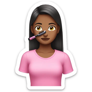 Girl in pink shirt putting on mascara  sticker