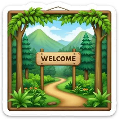 A sign that says “Welcome to Htrae” with a lush forest in the background sticker