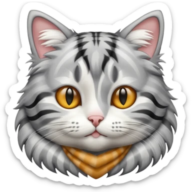 striped cat with hair in white and gray colors sticker