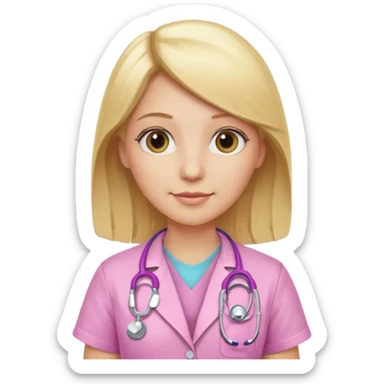 General practitioner model with long blonde hair and pink stethoscope  sticker
