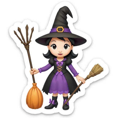 
Minnie as a witch (hat + broom)  cartoon -style/cute and transparent for a sticker sticker