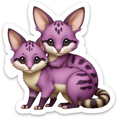 Magenta, purple-pointed, soft realistic romantic vintage antique divine beautiful elegant pretty precious cute young youthful  Fakémon-Pokémon-opossum-feline-mouse-serval-caracal-chinchilla-Minccino-Cinccino-Meowstic-rodent-hybrid-creature with a big fluffy bushy tail (full body) sticker