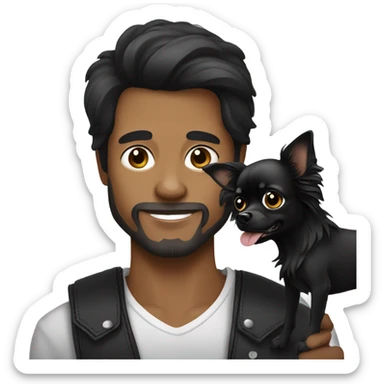 Handsome man holding all black long haired chihuahua sticker
