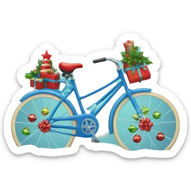 Christmas decorated bicycle blue sticker