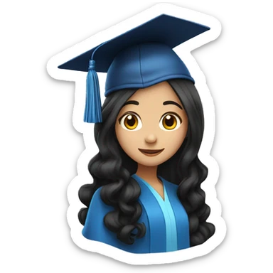 asian girl wearing blue graduation cap with long curly black hair sticker