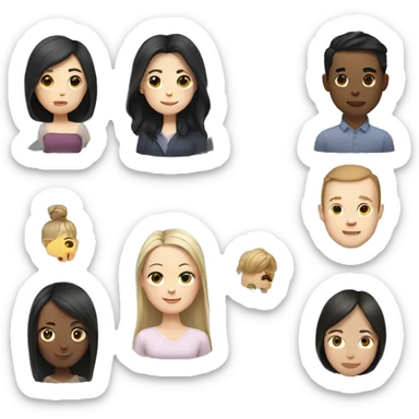 White woman dark hair + white man dark hair + asian woman brown hair sticker
