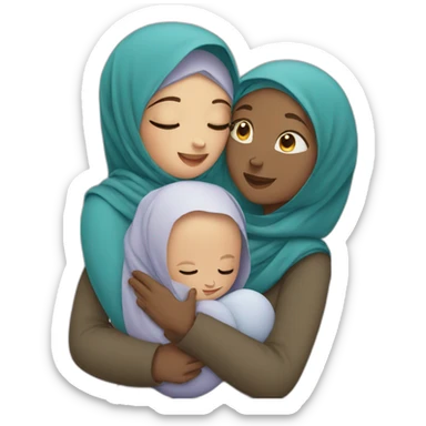 Hijab women and man hug with a baby  sticker