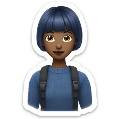 bangs short hair girl blue jumper holding blueberries sticker