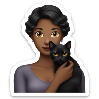 Pretty black haired woman holding Black cat sticker