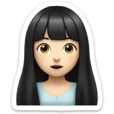 Pale girl long black hair and bangs blowing a kiss  sticker