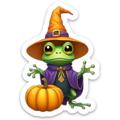 Wizard frog with pumpkin with Skeleton outfit sticker