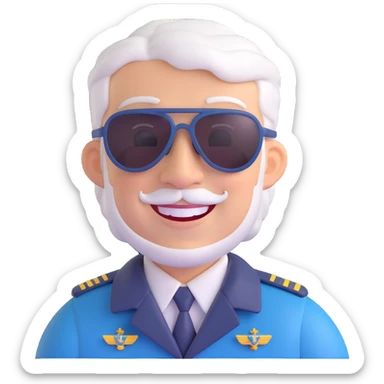 middle-aged male pilot, smiling, white skin, wearing sunglasses sticker