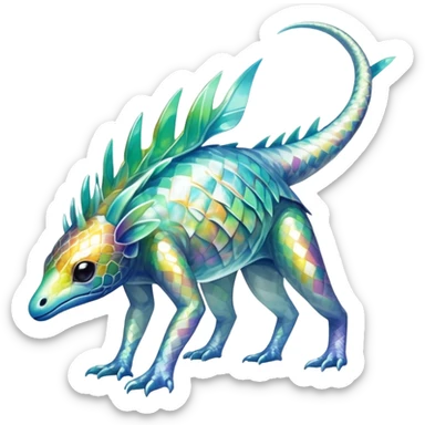 a translucent iridescent ethereal tropical edgy vernid-fionbri-creature with splash patterns full body sticker
