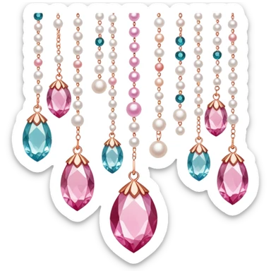 Rose-colored pastel glistening glossy sparkly shiny glittery hanging crystals pearls and beads and gemstones decorations sticker