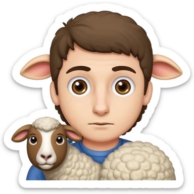 A man putting his eye up against a sheep’s eye in Oder to get pink eye sticker