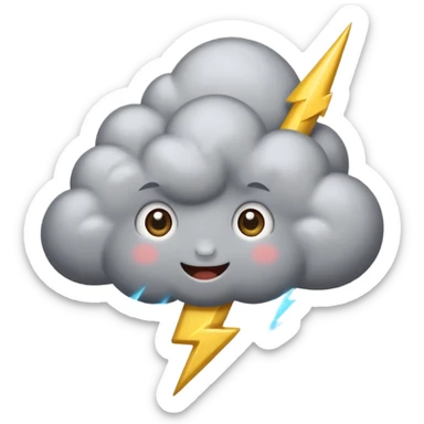 cute gray Thunderstorm Cloud, eyes, lightning bolt sticker