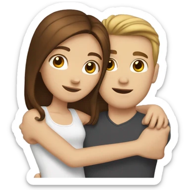 White girl with brown hair hugging white guy with brown hair sticker