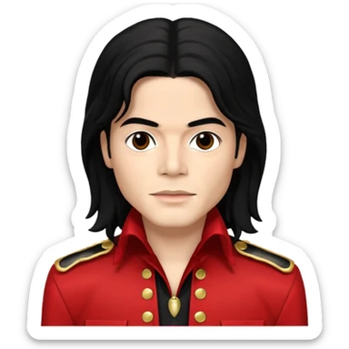 Michael Jackson light skin, long black hair, brown eyes, red and black outfit sticker