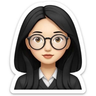 an Asian woman with long hair and round glasses sticker