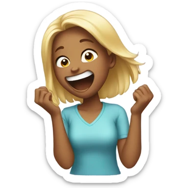 Girl holding her laugh sticker