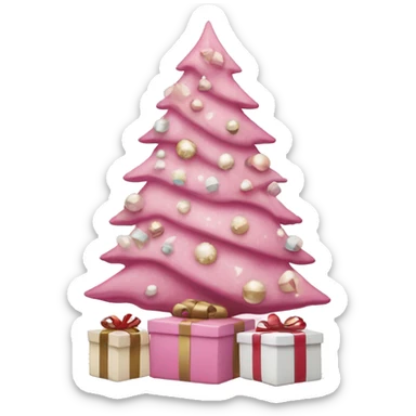 pink christmas tree with white and cream colored presents underneath sticker