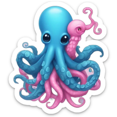an adorable blue kraken hugging another pink kraken  adorable sticker