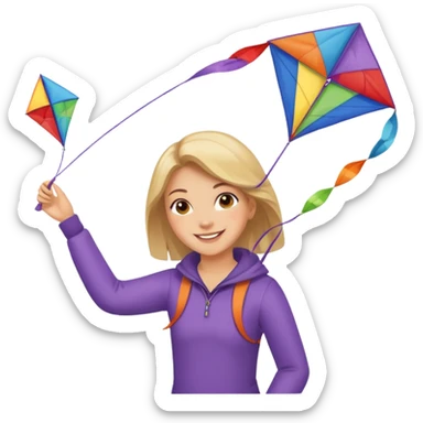 girl with kite,Kite Flyers, big kite. sticker