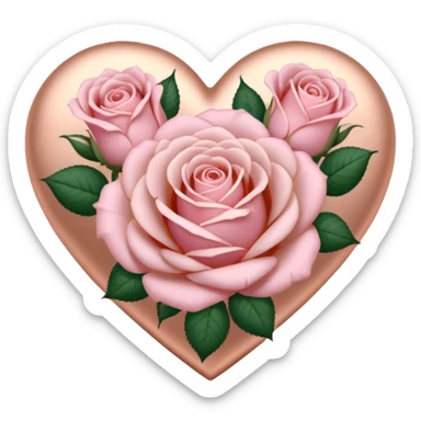 Rose-gold heart shape with pastel pink roses adorning it sticker