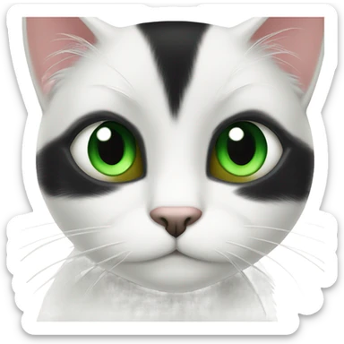 White and black cat with green eyes sticker
