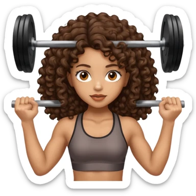 pretty lightskin girl with brown eyes and brown wavy cury hair lifting weight sticker