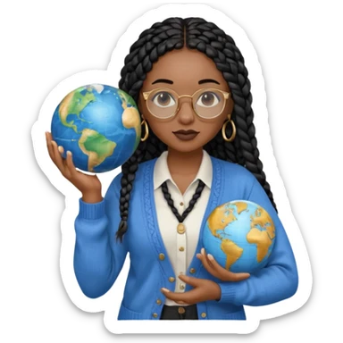 a-young-woman-wearing-fine-gold-round-glasses-and-black-hair-in-several-box-braids,-she-has-light-black-skin,-and-she's-wearing-a-white-shirt-with-an-blue-cardigan-on-top.-she's-holding-a-globe-in-one-hand.png sticker