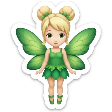 fairy with bun blonde hair, green wings, happy, chibi full body sticker