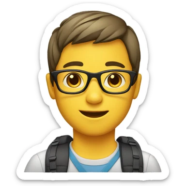 boy with straight hair-school bag-glasses sticker