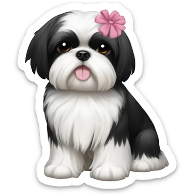 Black-and-white Shih Tzu with floral bow sticker
