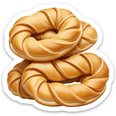 Tianjin Fried Dough Twist Mahua twisted crispy pastry, simplified emoji style with bold outlines and bright colors, cartoon style traditional Chinese fried snack sticker