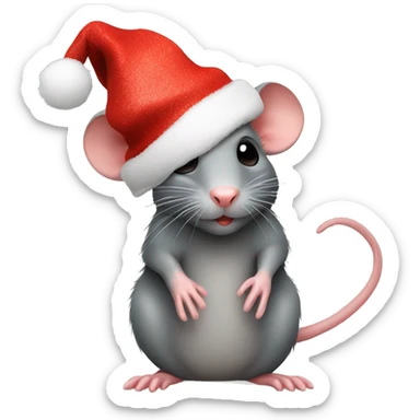 Rat met kerstmuts sticker