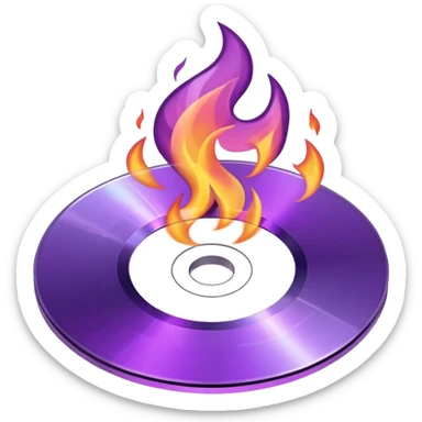 A minimalist CD disc with a subtle fire design, purple flames sticker
