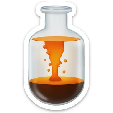 Brown Bromine with an orange aroma in a circular beaker with a tan cork on top sticker