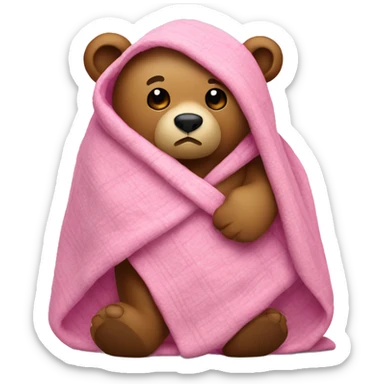 Bear wrapped in pink blanket  sticker