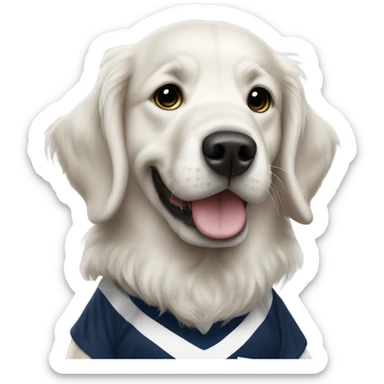 white golden retriever dressed in a dallas cowboy football player sticker