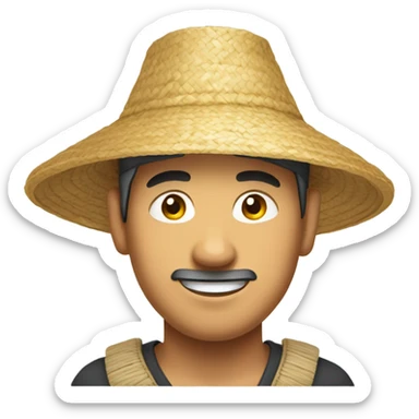 asian straw hat man sticker