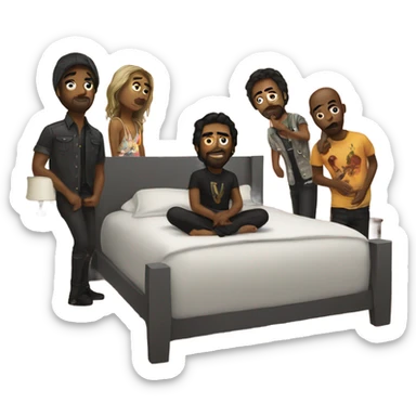 An entire band in a bedroom sticker