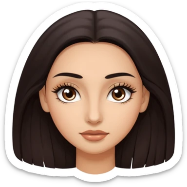 Rostro de forma ovalada con facciones delicadas. Ojos grandes y expresivos de color café oscuro, con pestañas largas y definidas. Cejas oscuras, pobladas y bien formadas color de piel trigeña y cabello largo con cuerpo delgado  sticker