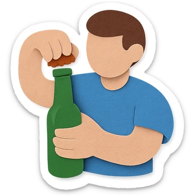 a paper craft style illustration of a person holding a bottle neck firmly with one hand and tightly gripping the bottle cap with the other hand, both the bottle and hands clearly visible, no background sticker