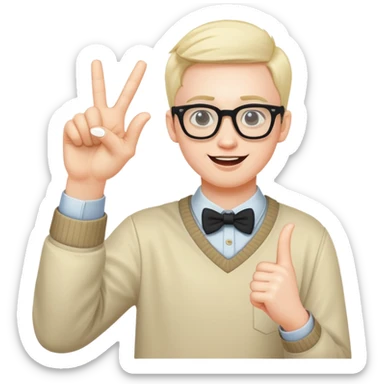 a nerd with glassses doing te hang loose sign sticker