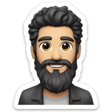 Brazilian Voice Actor Jefferson Melo, long beard, dark brown eyes, thick eyebrows, skin tone #4 , wavy black hair, a little gray on a taper haircut holding a voice over studio microphone sticker
