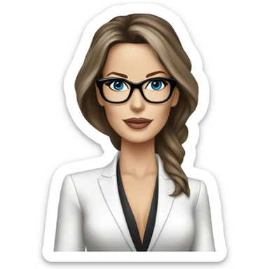  Realistic classy photo Kate Beckinsale blue eyes wearing glasses in a business meeting high fashion  sticker