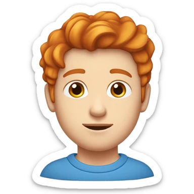 Un jeune homme roux habillée avec un pull bleu et un col blanc sticker